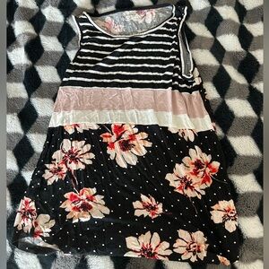 Floral and Striped Women's Tank Top - Black and Pink